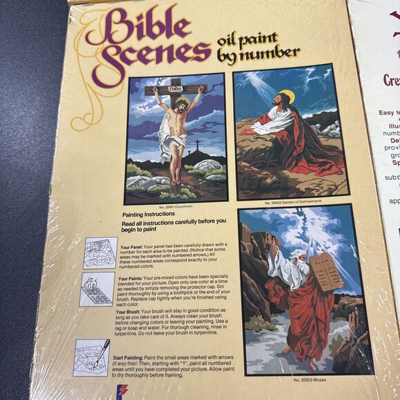 Vintage Lot Of 4 Craft Master Oil Paint By Number Velvet 1973 Jesus UNUSED - Picture 7 of 7